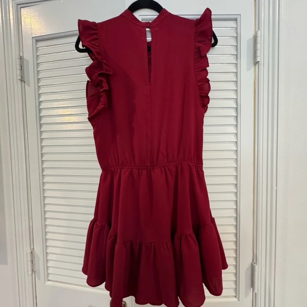 TCEC Burgundy Ruffle Mini Dress - Picture 2 of 3